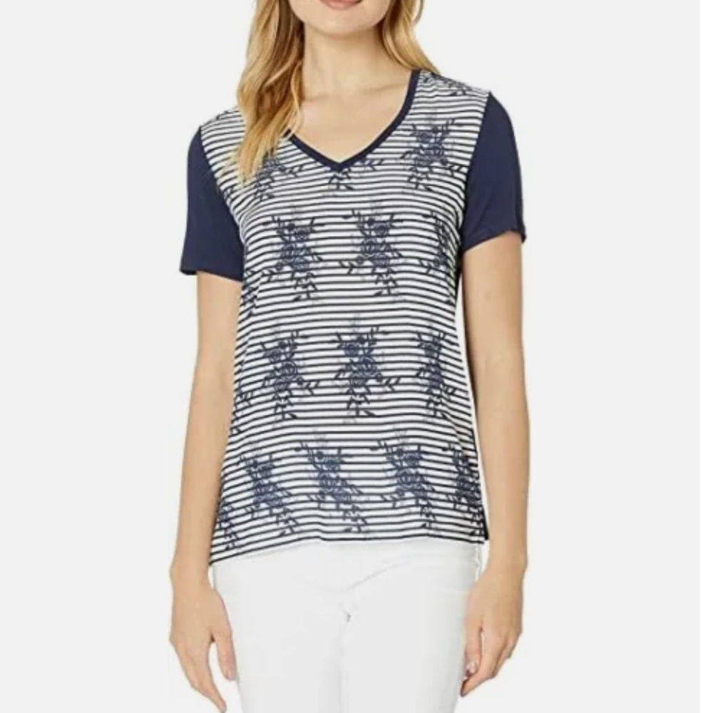 Tribal Jeans Sz Medium Nautical Woven Front Printed Challis Short Sleeve… - Picture 1 of 8